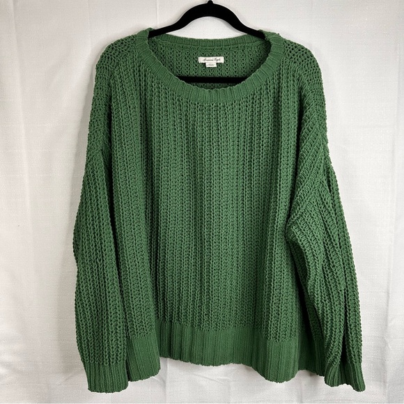 American Eagle Oversized Forest green chunky knit pull over sweater winter fall - Picture 6 of 6